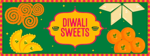 Vector the diwali festival digital banner shows vector illustrations of indian festival sweets