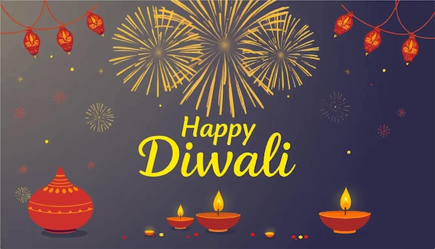 Diwali Festival Greeting with Fireworks and Lamps