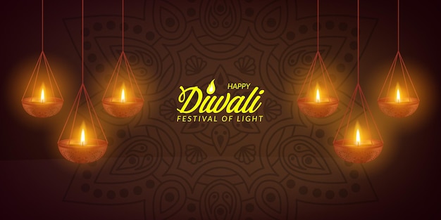 Diwali festival of light light oil lamp poster banner greeting card template