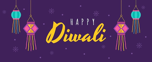 Diwali greeting banner Holiday background for celebration Indian festival of lights Vector illustration in flat cartoon style