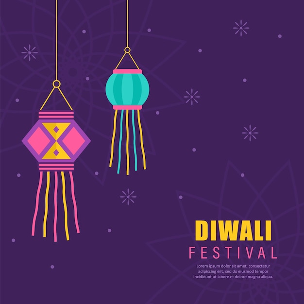 Diwali greeting banner Holiday background for celebration Indian festival of lights Vector illustration in flat cartoon style