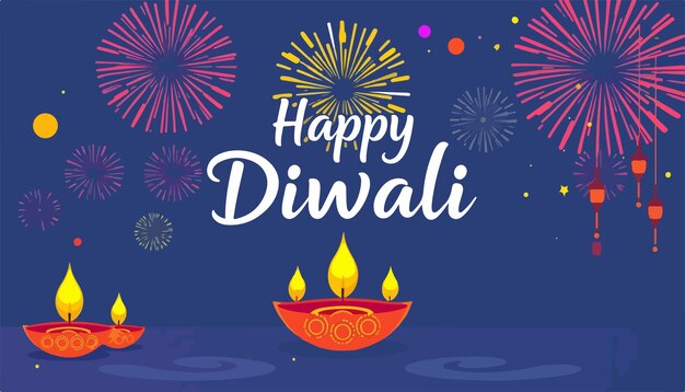 Vector diwali greeting card with sparkling fireworks