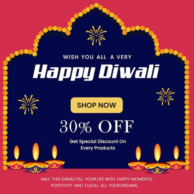 Diwali Hindu festival greeting card, poster, banner with up to 30 off. vector illustration.