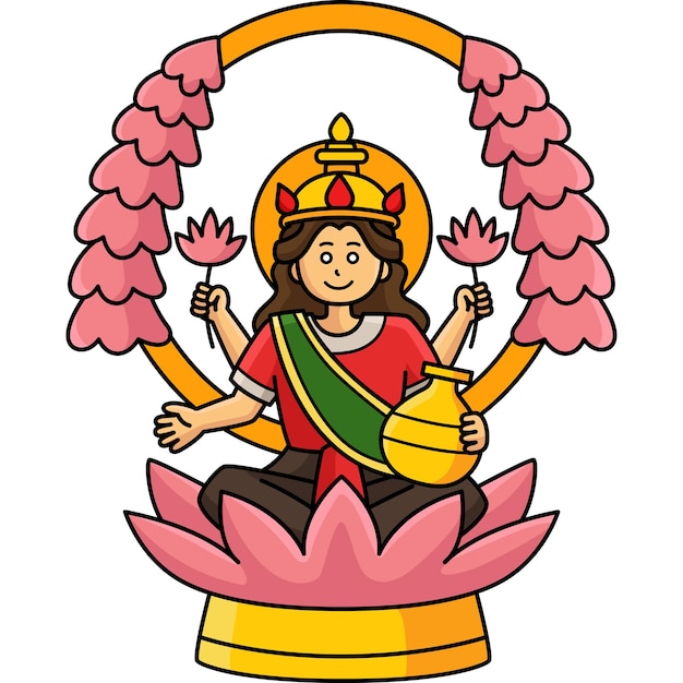 Vector diwali lakshmi puja cartoon colored clipart