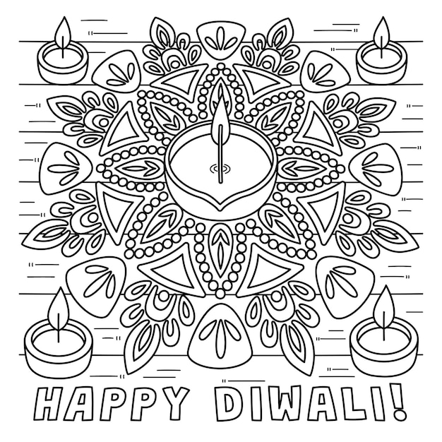 Vector diwali rangoli isolated coloring page for kids