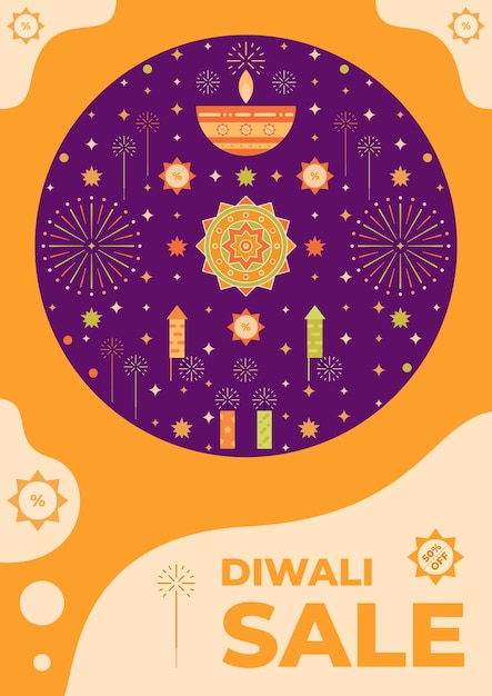 Vector diwali sale poster design with various shapes and symbols vector illustration