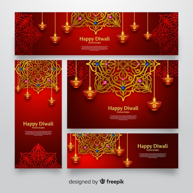 Diwali web banners realistic design