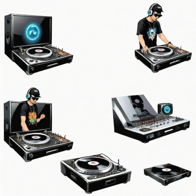 Vector dj cartoon vector set white background isolated