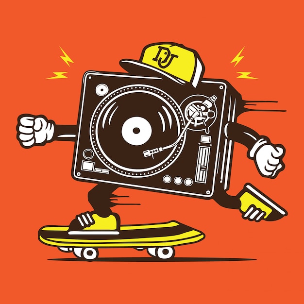 DJ Disc Jockey Skater Skateboard Character 