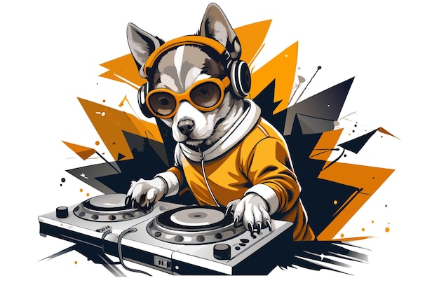 Vector dj dog vector graphics illustration eps source file format lossless scaling icon design