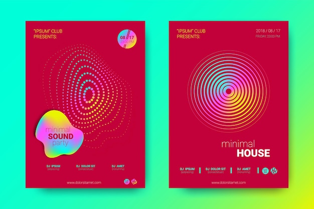 Dj flyers set neon posters for electronic music festival