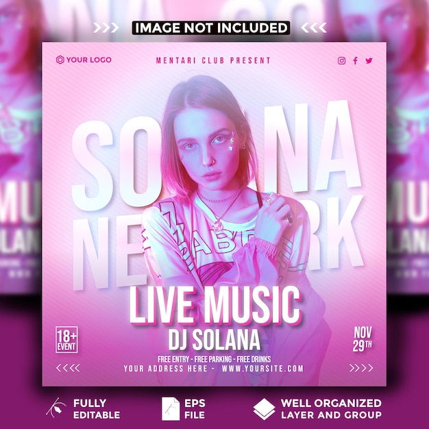 DJ party flyer social media post template