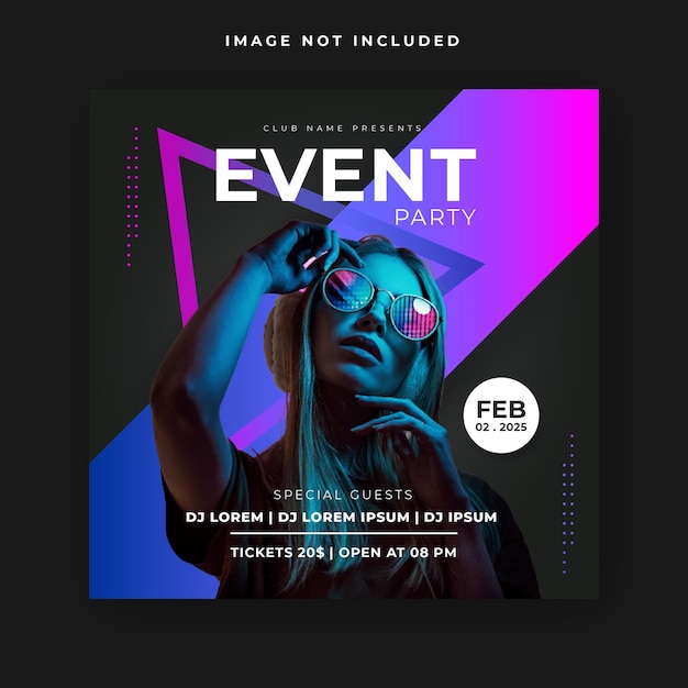 Vector dj party with music live social media post template