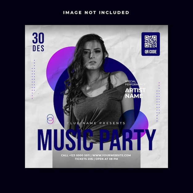 Vector dj party with music live social media post template