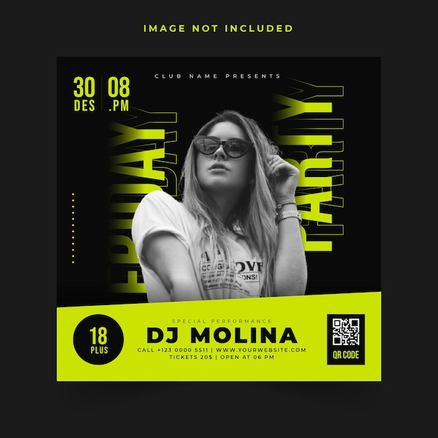 Dj party with music live social media post template