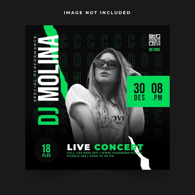 Dj party with music live social media post template