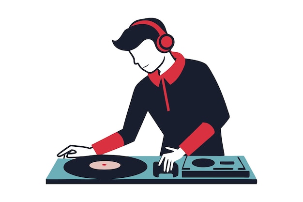 Vector dj playing music on turntables symbolizing entertainment music and performance