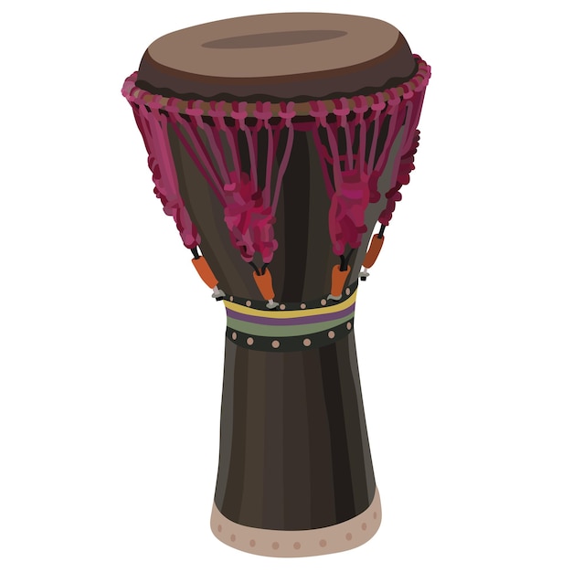 Djembe drum African musical instrument isolated sketch Vector ropetuned and skincovered goblet jembe