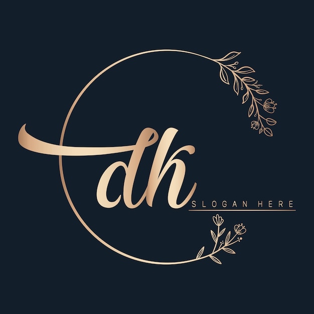 dk calligraphic and signature vector logo design with circle in gold color leaf and flower