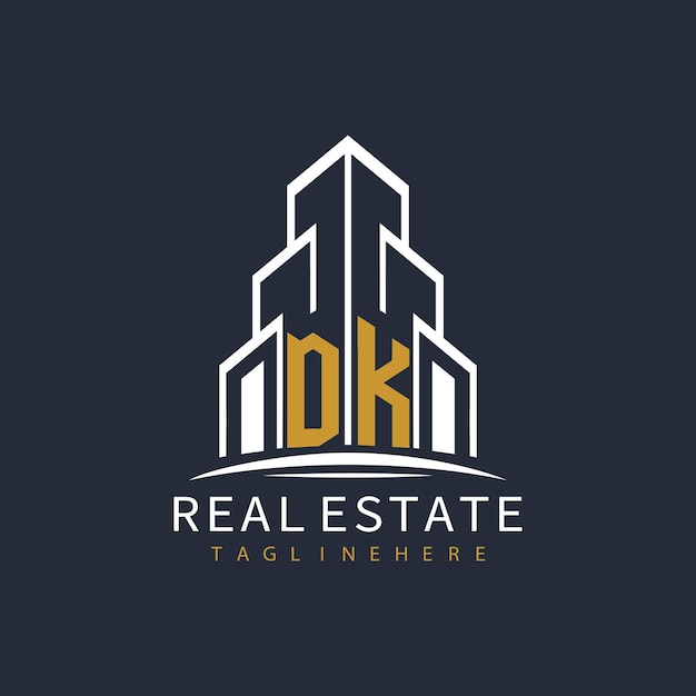 DK initial monogram logo for real estate with building shape creative design