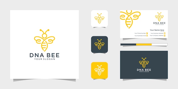 DNA Bee honey creative icon symbol logo line art style linear logotype. logo design, icon and business card