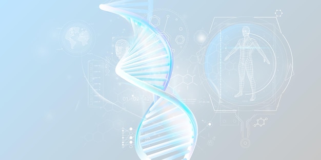 Dna double helix and human research infographic data