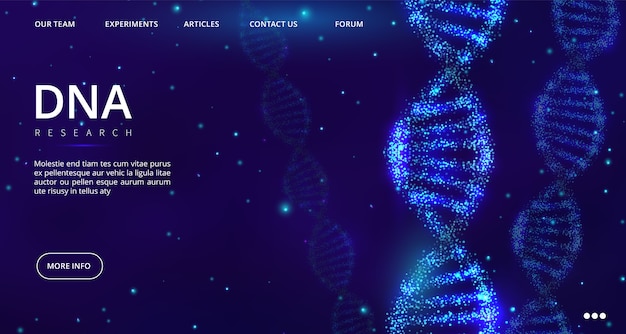 DNA landing page. genetics engineering web page template. Illustration medical research dna, genetic engineering