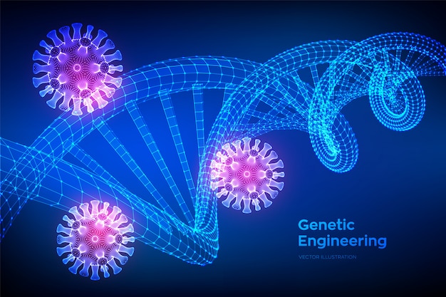 DNA sequence and COVID-19 infection virus cells. Coronavirus 2019-nCov. Abstract novel coronavirus bacteria. DNA molecules structure mesh.