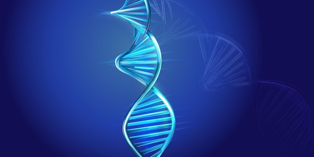 Dna spiral model on a blue background