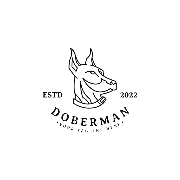 Doberman vintage vector illustration with line art monoline style logo design