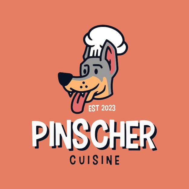 Dobermann Pinscher Dog Chef Bakery Restaurant Kitchen Cartoon Mascot Character Logo Vector Icon Illustration