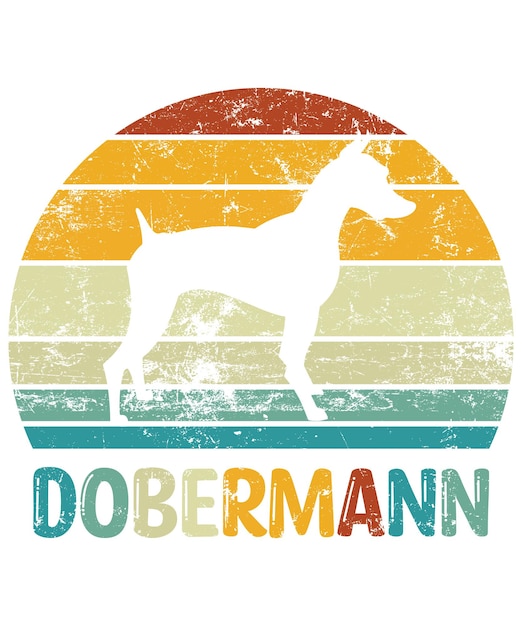 Vector dobermann retro vintage sunset tshirt design template dobermann on board car window sticker pod