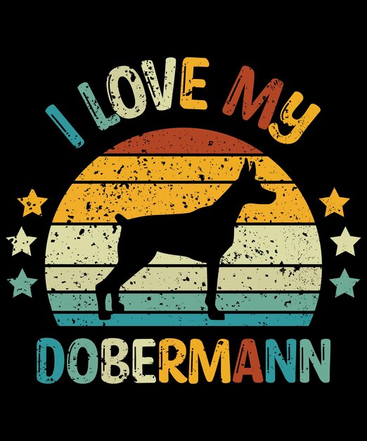 Vector dobermann silhouette vintage and retro tshirt design