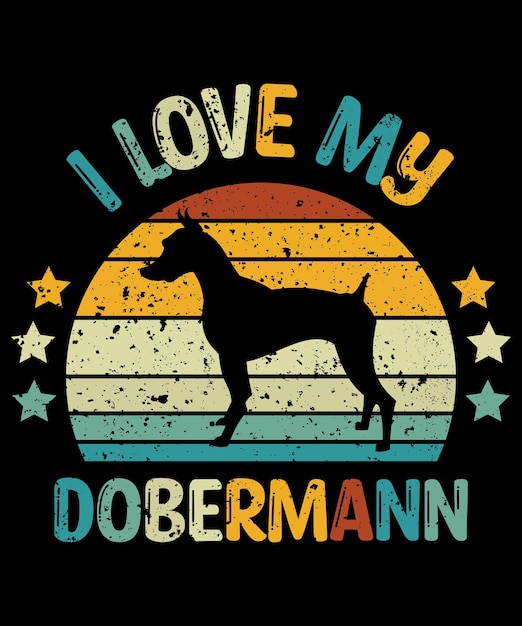 Vector dobermann silhouette vintage and retro tshirt design