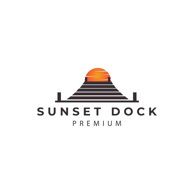 Dock with sunset harbor logo design vector icon illustration