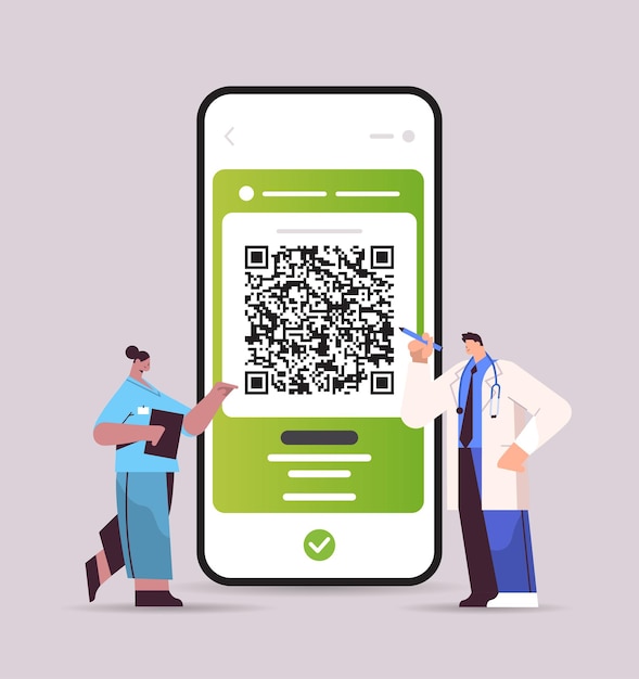 Docors using digital immunity passport with qr code on smartphone screen risk free covid-19 pandemic