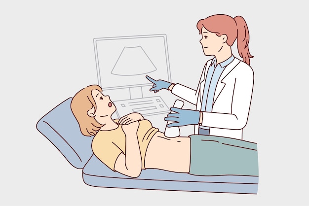 Doctor do belly ultrasound for female patient