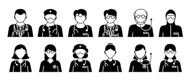 Doctor black icons set