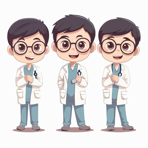 Doctor boy with medical outfit vector pose little child cartoon illustration