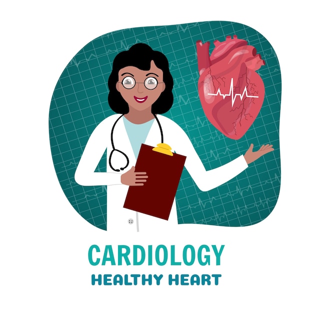 Doctor cardiologist with heart concept in vector illustration