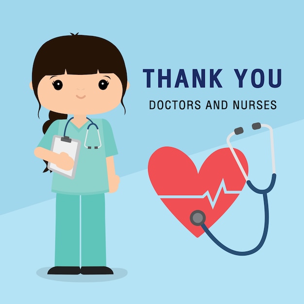 Doctor cartoon character. Thank you doctors and nurses working in the hospital and fighting the coronavirus, Covid-19 Wuhan Virus Disease illustration.