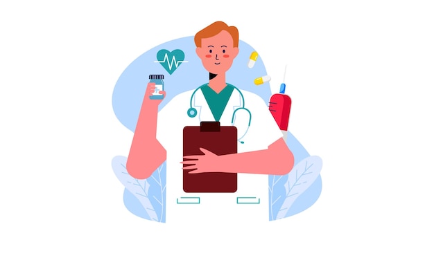 Doctor Character with Stethoscope Vector Illustration Medical Treatment Concept