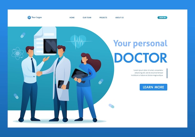 Doctor communicates with the patient Health care concept Flat 2D character Landing page concepts and web design