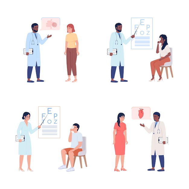 Doctor consultation semi flat color vector characters set