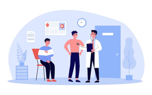 Doctor doing medical survey of patients illustration