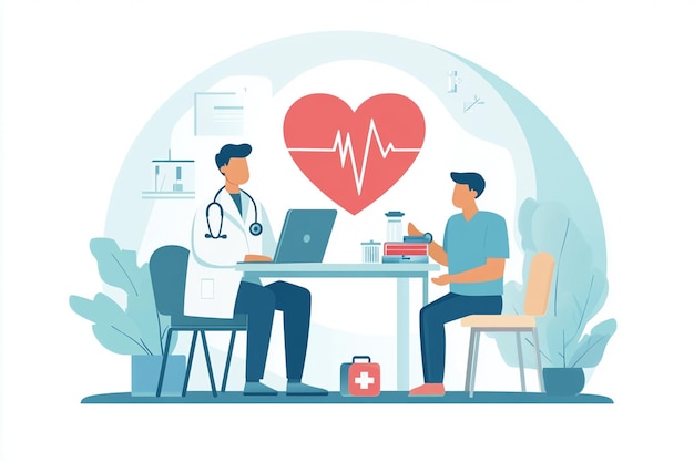 Vector doctor examining patient heartbeats illustration