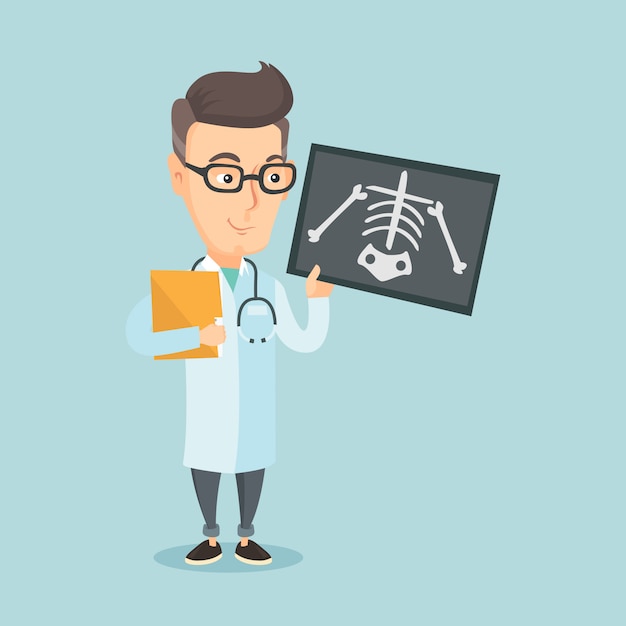 Doctor examining radiograph vector illustration.