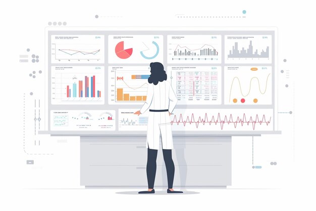 Vector doctor in front of medical dashboard