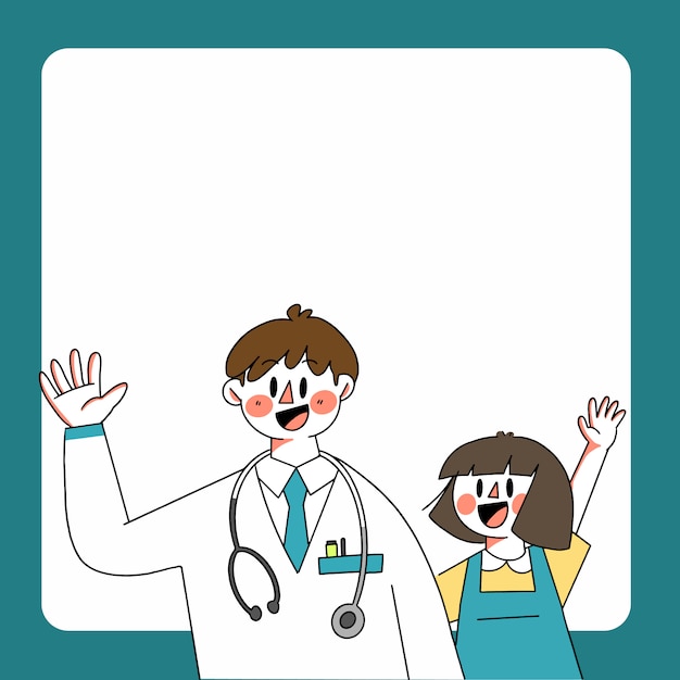 Doctor and Girl Infographic Page Tempate Asset Doodle Illustration