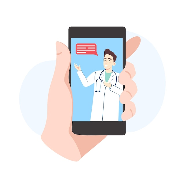 Doctor giving online consultation on smartphone screen